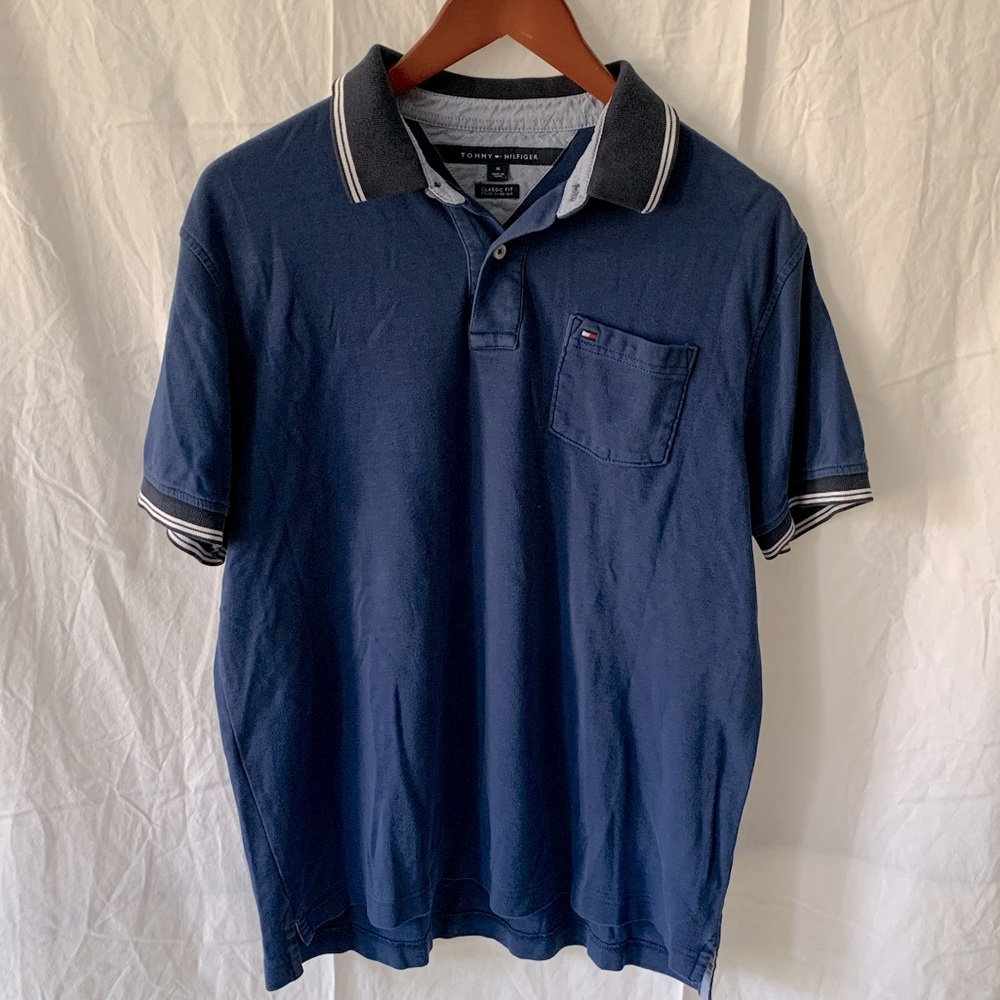 Tommy Hilfiger Men's Blue Polo with White Accents